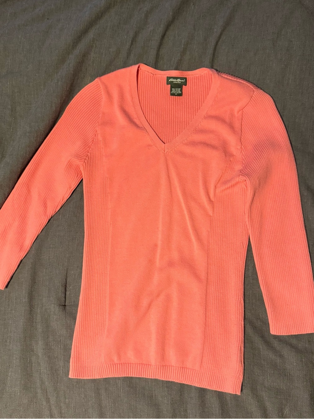 Eddie Bauer Coral V-Neck Slim Ribbed Knit Sweater